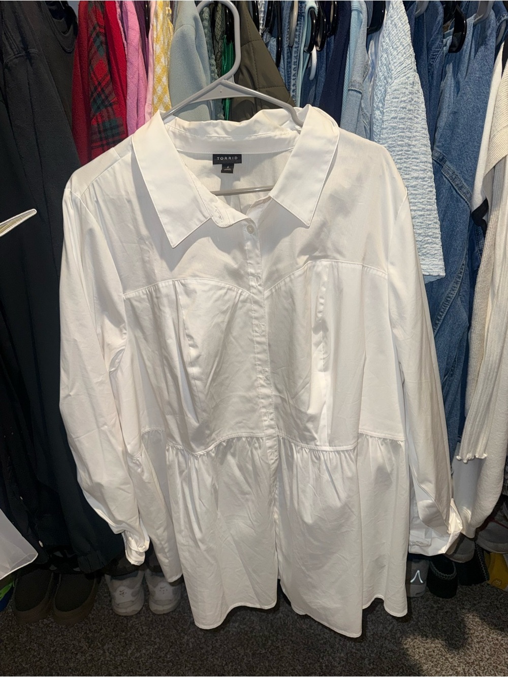 Torrid White Button-Front Peplum Shirt